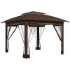 12x12 Dark Brown Pop Up Canopy Tent with Netting Carry Bag for Instant Sun Shelter Shade
