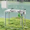 Folding Fish Cleaning Table with Sinks, Portable Camping Sink Table with Faucet, Drainage Hose, Sprayer, Shelf, Drawer and Storage Basket