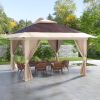 Sturdy Pop Up Gazebo 13x13 Instant Canopy Shelter 2-Tier Roof Carry Bag Brown Outdoor Fun